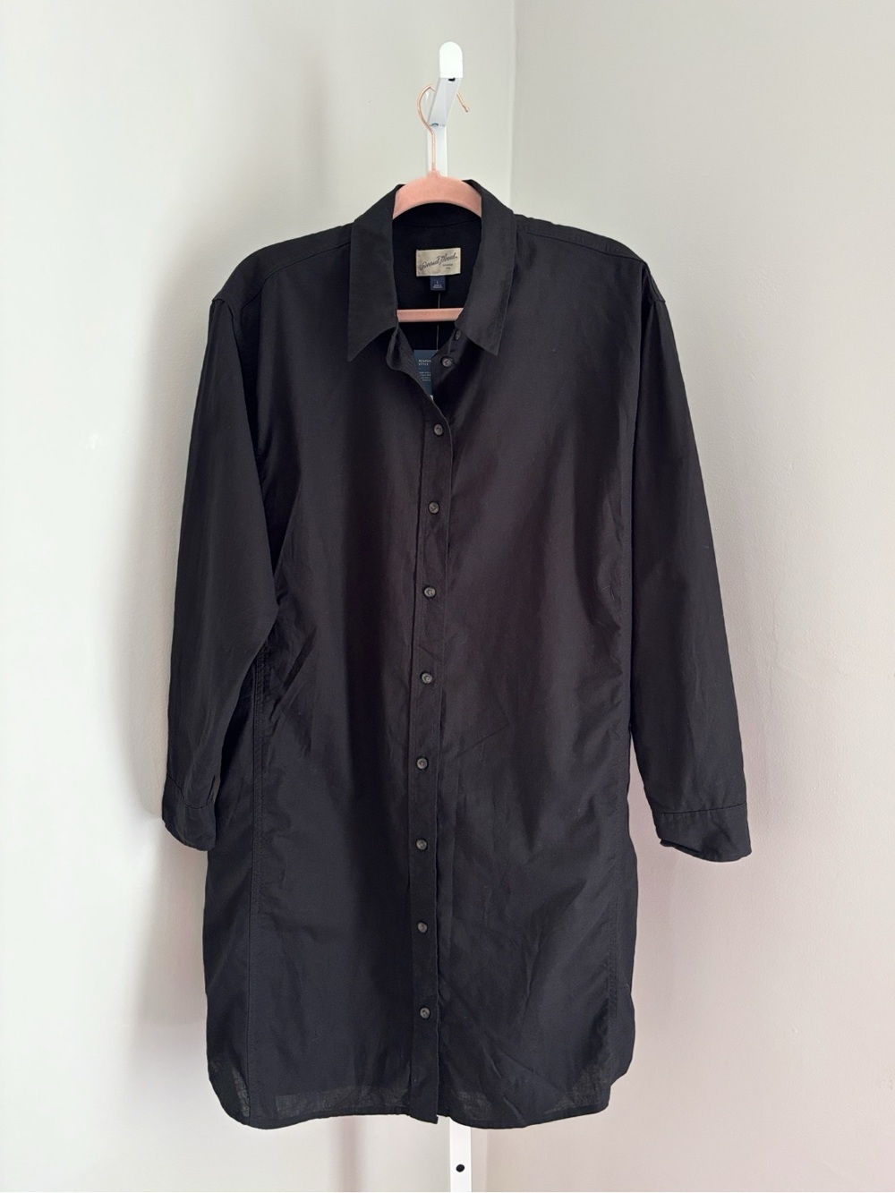 Universal Thread Shirt Dress Black Long Sleeve Button-Up Tunic Collared Size L